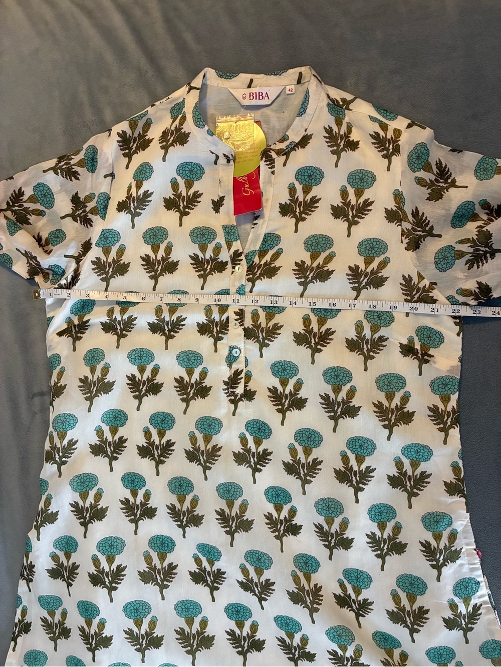 Women’s Floral Print Tunic Dress in Teal and Olive - Picture 13 of 15